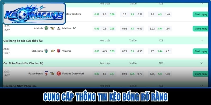 Cung cấp thông tin kèo bóng rõ ràng